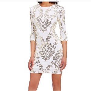 NWT Gold & Ivory White Sequined Bodycon Dress
